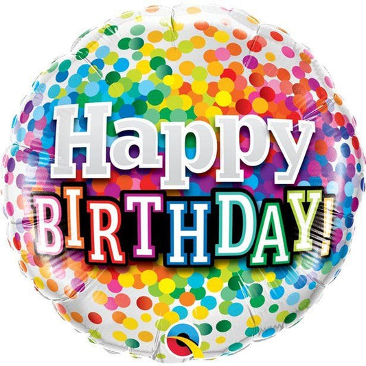 Happy Birthday Rainbow Confetti Balloon - 18" Foil