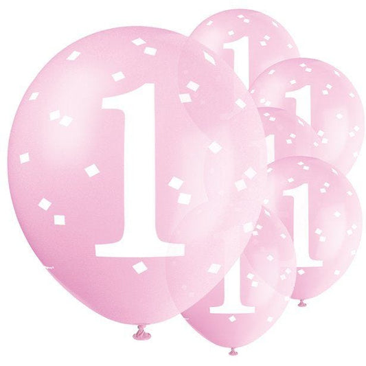 1st Birthday Pink Latex Balloons - 12" (5pk)