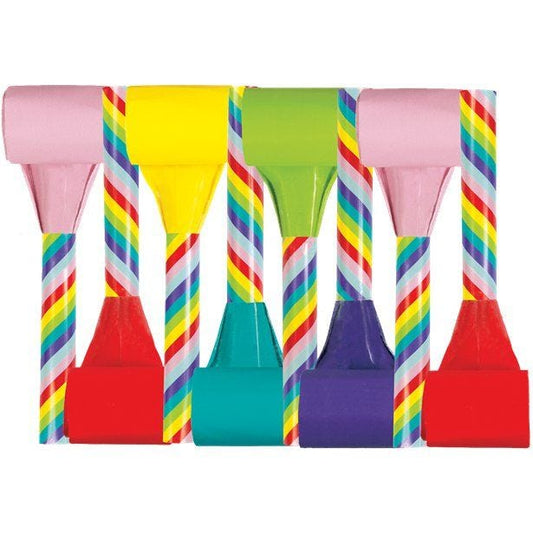 Rainbow Candy Stripe Party Blowers (8pk)