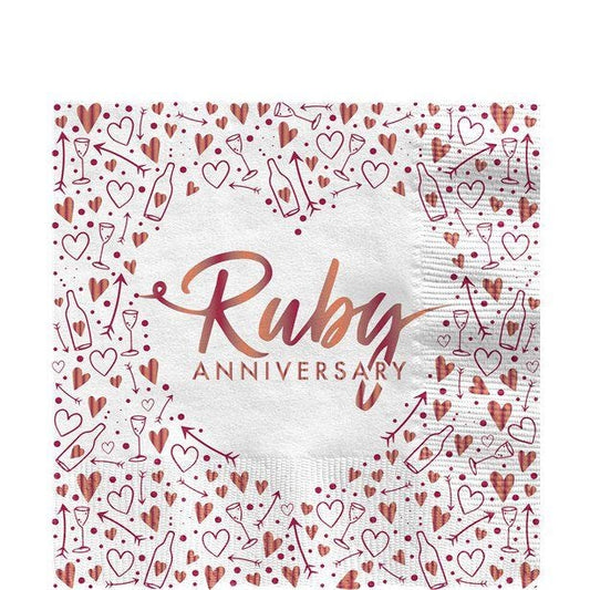 40th Ruby Wedding Anniversary Napkins - 33cm (16pk)