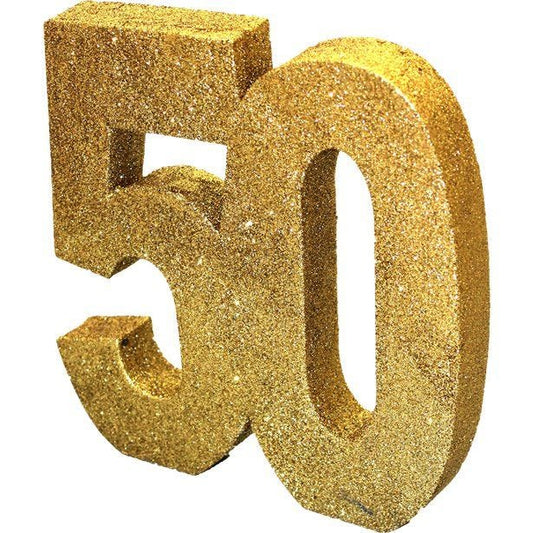 Age 50 Gold Glitter Table Decoration - 20cm