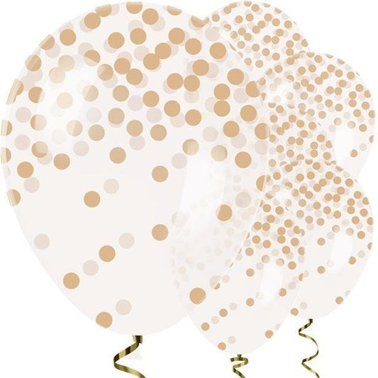 Gold Confetti Printed Clear Latex Balloons - 11" (6pk)