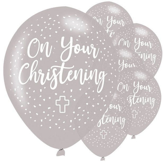 Christening Silver Latex Balloons - 11" (6pk)