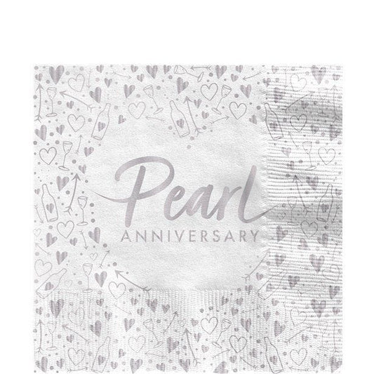 30th Pearl Wedding Anniversary Napkins - 33cm (16pk)
