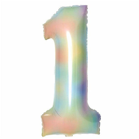 Number 1 Pastel Rainbow Foil Balloon - 34"