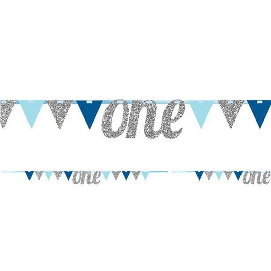Age One Blue & Silver Glitter Bunting - 2.7m