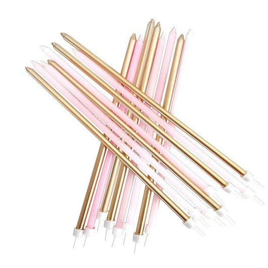 Pastel Pink & Gold Extra Tall Candles - 18cm (16pk)