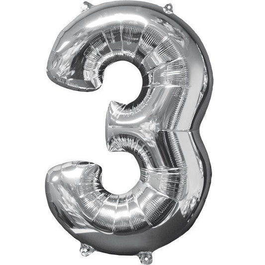 Silver Number 3 Balloon - 26" Foil
