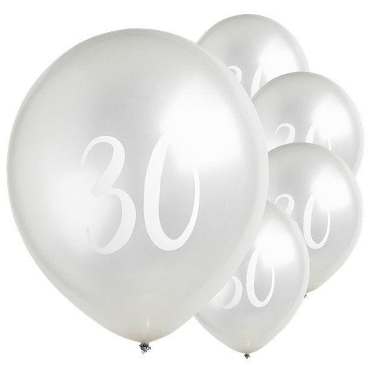 Silver 30th Milestone Balloons - 12" Latex (5pk)