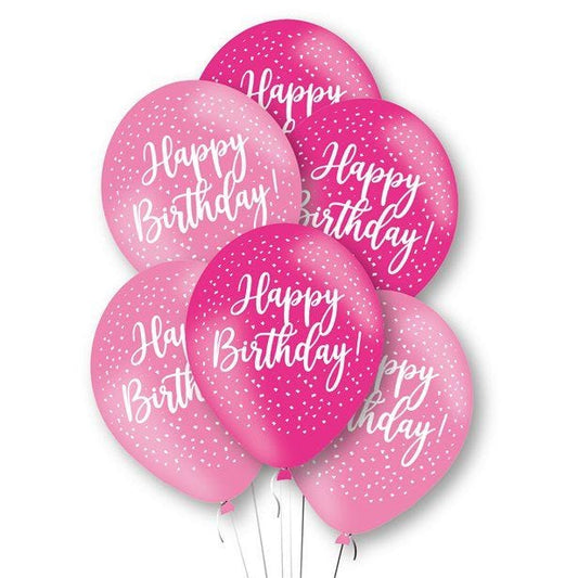 Happy Birthday Pink Latex Balloons - 11" (6pk)