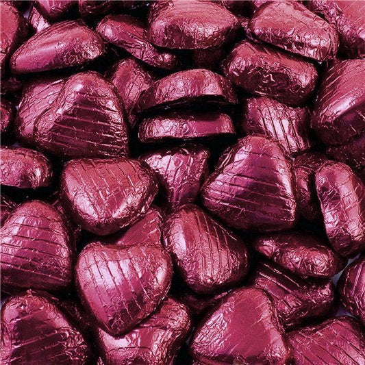 Burgundy Foil Chocolate Hearts - 1kg