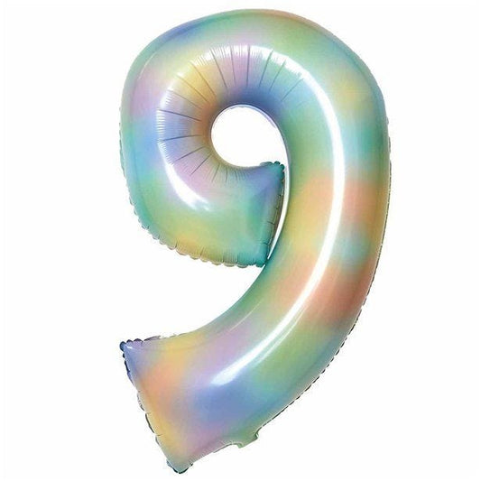 Number 9 Pastel Rainbow Foil Balloon - 34"