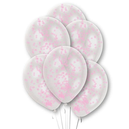 Pink Confetti Clear Latex Balloons - 11" (6pk)