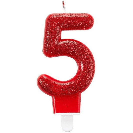 Red Glitter Number 5 Candle - 7.5cm