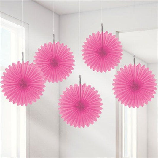 Pink Paper Fan Decorations - 15cm (5pk)
