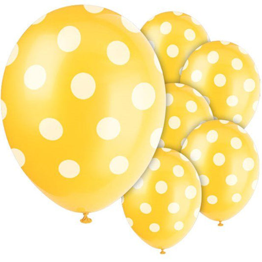 Yellow Decorative Polka Dots Balloons - 12" Latex (6pk)