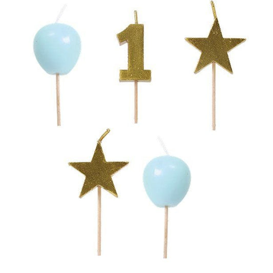Blue and Gold 1st Birthday Candles - 3.5cm (5pk)