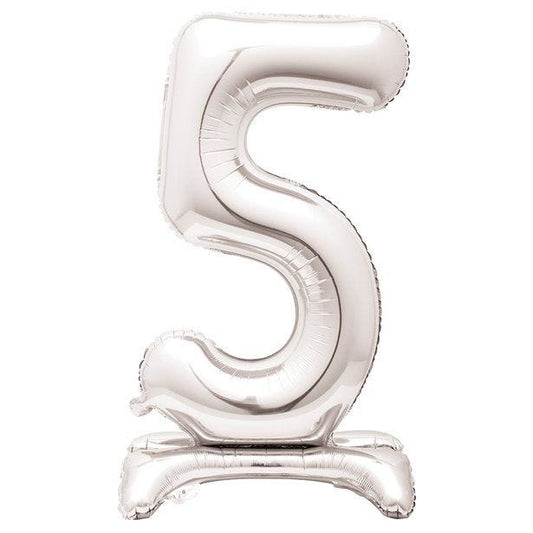 Number 5 Silver Shaped Standing Balloon - 30" Foil
