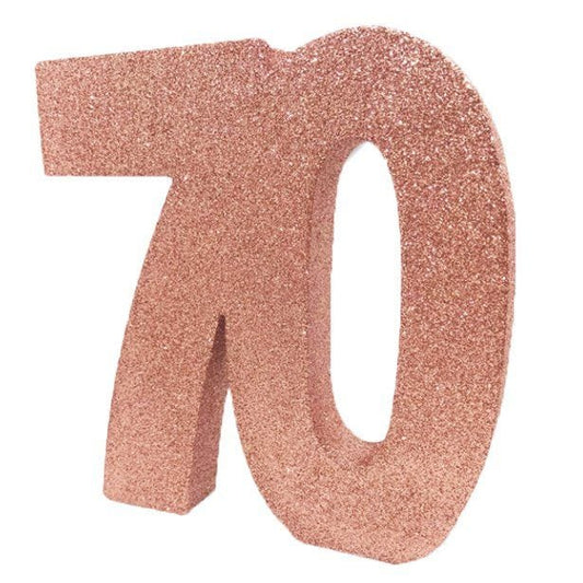 Age 70 Rose Gold Glitter Table Decoration