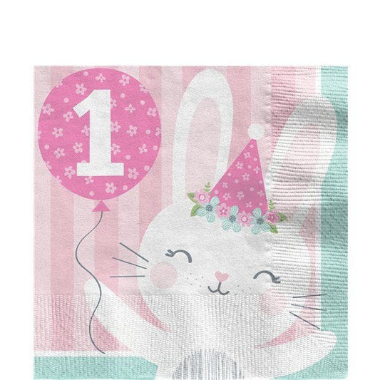 Birthday Bunny 1st Birthday Paper Napkins - 33cm (16pk)