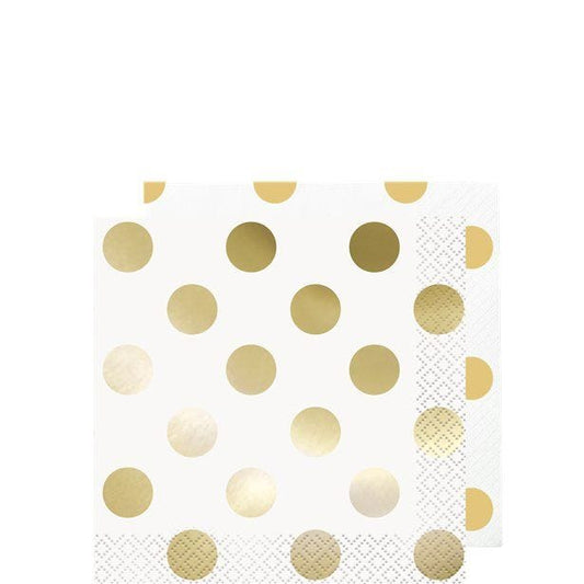 Metallic Gold Dot Beverage Paper Napkins - 25cm (16pk)