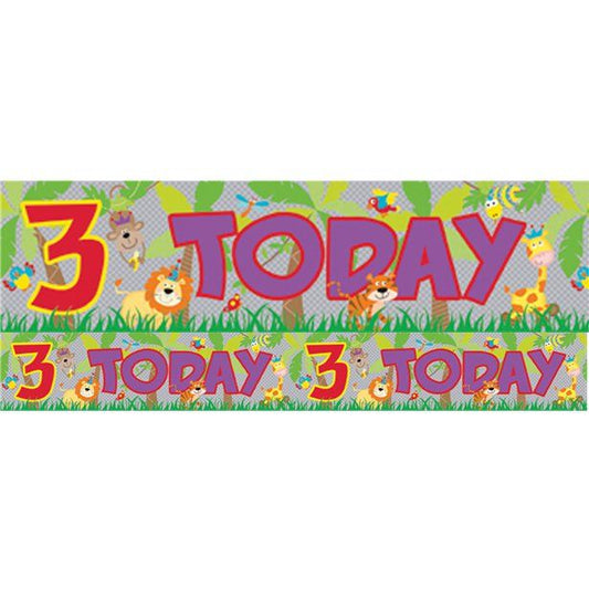 Holographic Animals 3rd Birthday Foil Banner - 2.6m