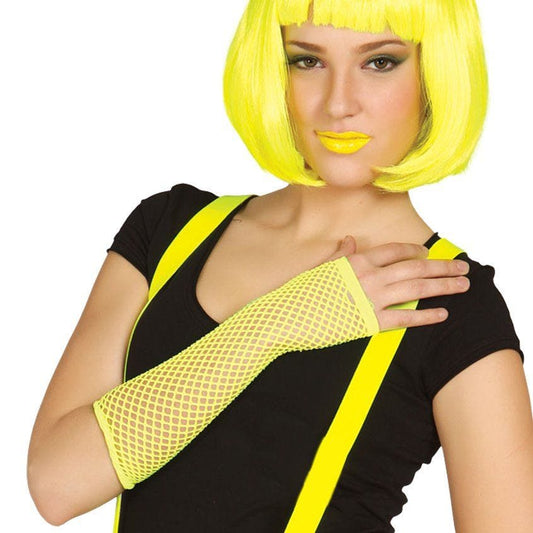 Long Neon Yellow Fishnet Gloves