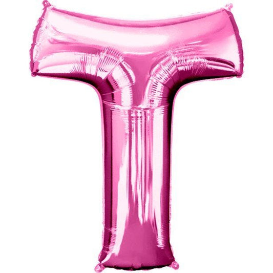 Pink Letter T Balloon - 34" Foil