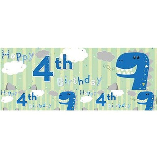 Dinosaur 'Happy 4th Birthday' Holographic Foil Banner - 2.6m