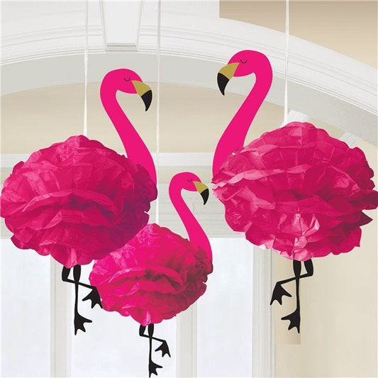 Fluffy Flamingo Hanging Decorations (3pk)