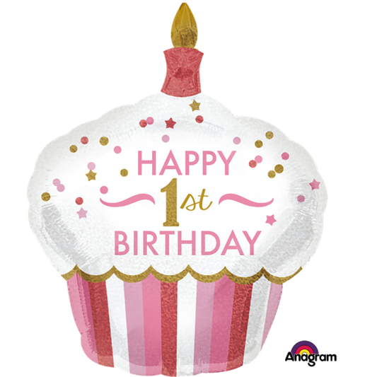 1st Birthday Girl Cupcake Supershape Balloon - 29"