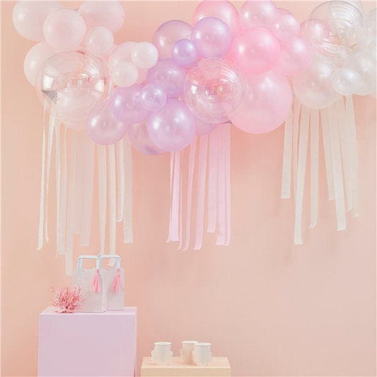 Pastel, Pearl & Ivory Balloon Arch with Streamers - 50 Balloons