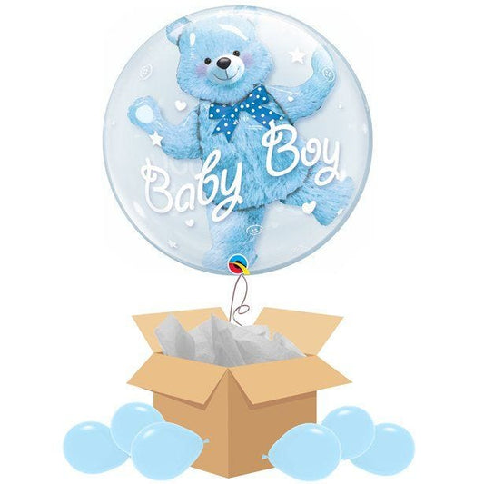 Baby Boy Double Bubble Balloon - Delivered Inflated
