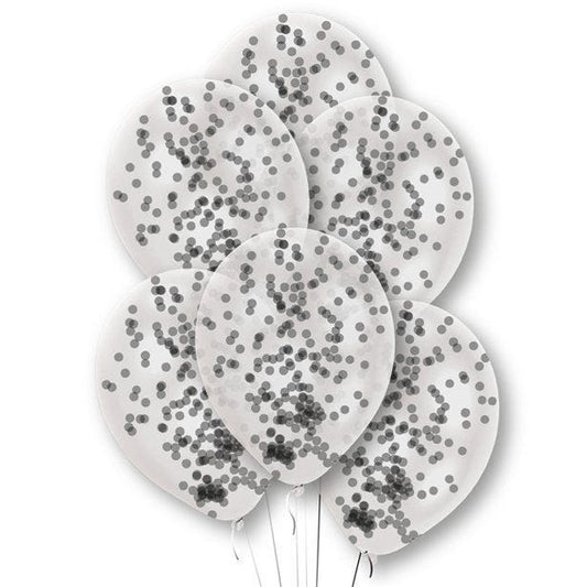 Black Confetti Clear Latex Balloons - 11" (6pk)