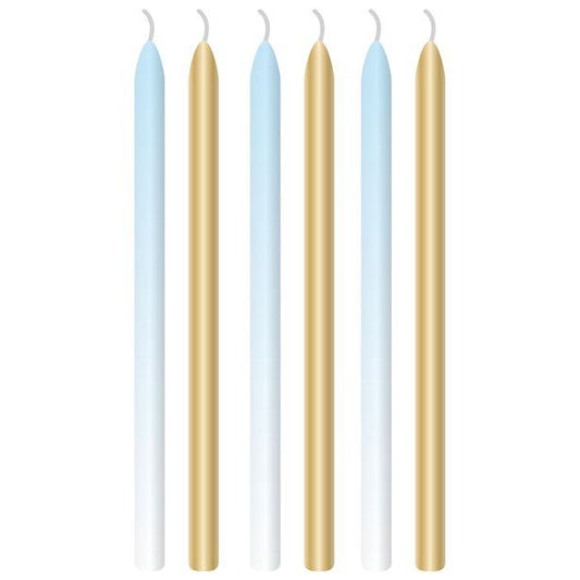 Blue & Gold Tall Candles - 13cm (6pk)