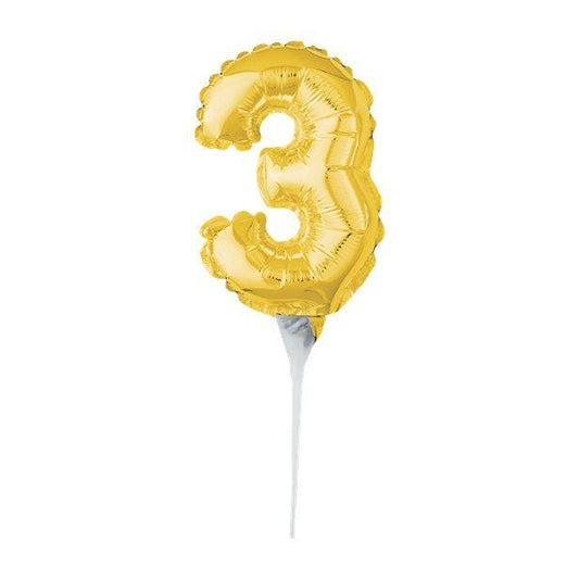 Air-Filled Gold Balloon Number 3 Cake Topper - 15cm