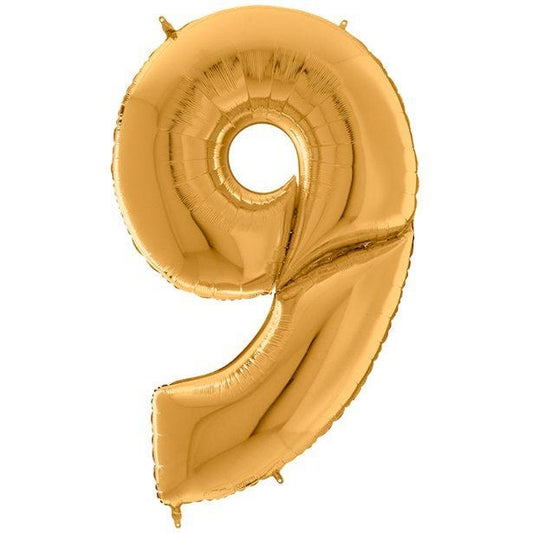 Number 9 Gold Foil Balloon - 64"