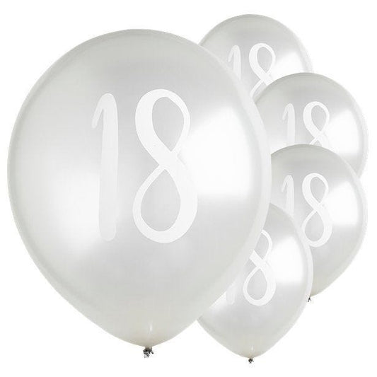 Silver 18th Milestone Balloons - 12" Latex (5pk)