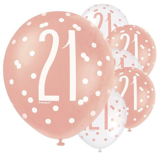 Rose Gold Glitz 21st Birthday Balloons - 12" Latex (6pk)