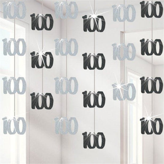 100th Birthday Black Hanging Decorations - 5ft Party Decorations (6pk)