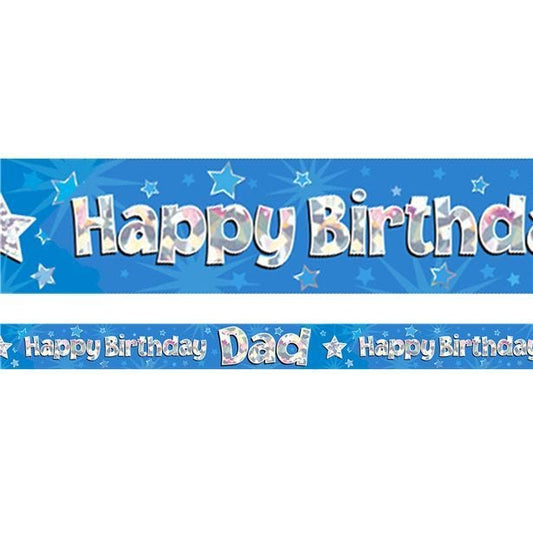 Blue 'Happy Birthday Dad' Holographic Foil Banner - 2.7m