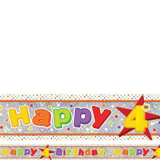Multi Coloured 'Happy 4th Birthday' Holographic Foil Banner - 2.7m
