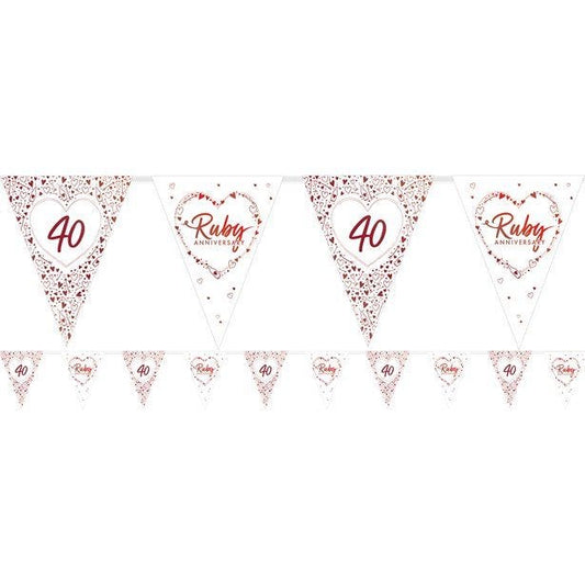 40th Ruby Wedding Anniversary Flag Bunting - 3.7m