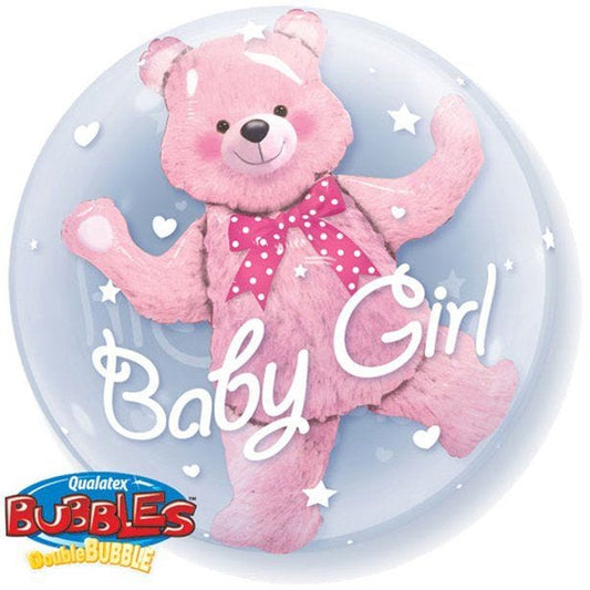 Baby Girl Pink Bear Double Bubble Balloon - 24"