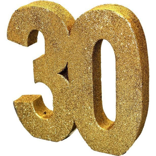 Age 30 Gold Glitter Table Decoration - 20cm