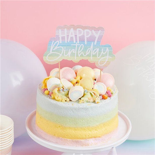 Eco Pastel Rainbow Happy Birthday Paper Cake Topper - 21cm