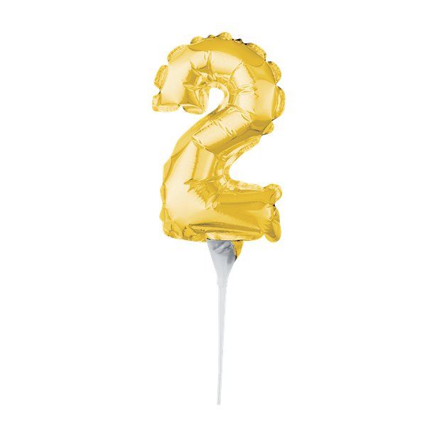 Air-Filled Gold Balloon Number 2 Cake Topper - 15cm