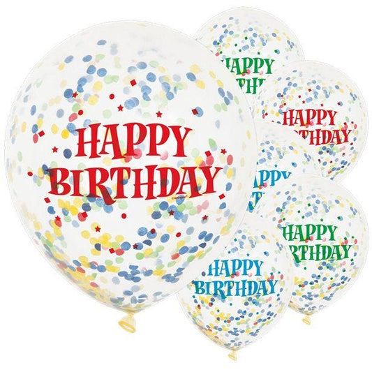 Happy Birthday Bright Confetti Balloons - 12" Latex (6pk)