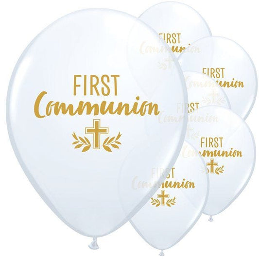 White First Communion Balloons - 11" Latex (25pk)