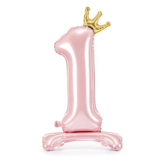 Number 1 Pastel Pink Crown Standing Foil Balloon - 33"